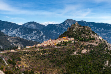 Fototapeta na wymiar view of the idyllic coastal mountain village of Sainte-Agnes in the Alpes-Maritime region of the Cote d'Azur in southern France