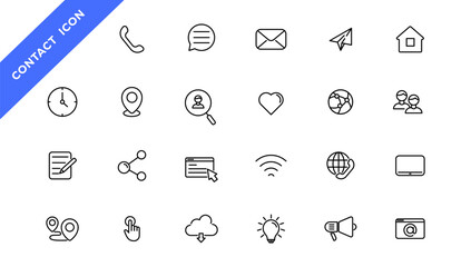 Contact icon set. Thin line Communication icons set. Contact outline symbols,  communicate line icon vector collection.