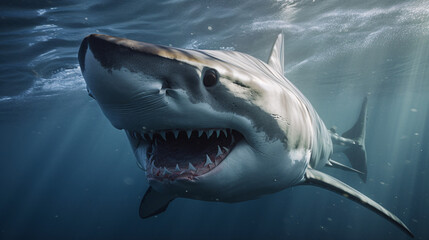 Fototapeta premium great white shark in the sea generative ai