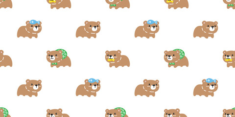 bear polar seamless pattern vector cartoon pastel teddy eating fish tile background gift wrapping paper repeat wallpaper scarf isolated doodle illustration design