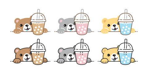 bear vector polar bear icon boba tea bubble milk tea character cartoon logo pastel teddy drinking symbol doodle animal illustration isolated design