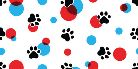dog paw seamless pattern polka dot rgb color footprint french bulldog vector puppy food pet toy breed cartoon doodle repeat wallpaper tile background illustration design isolated