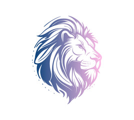 Lion's head, silhouette, black and white, white background, vector, extremely simplified, concise, angry, fierce