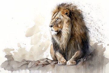 Obraz na płótnie Canvas Lion sitting - portrait in watercolor style - Generative AI