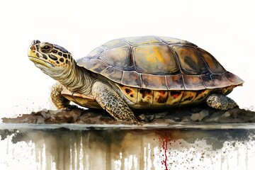 Obraz premium Turtle portrait in watercolor style - Generative AI