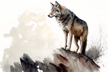 Wolf portrait in watercolor style - Generative AI