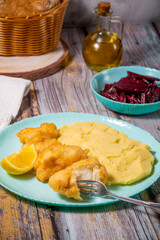 Cod fish with a potato garlic mash  - Bakaliaros Skordalia