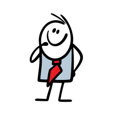 Funny cartoon businessman in a business suit looks interested.