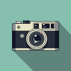 Flat icon vintage camera with shadow on blue background. Vector illustration