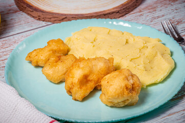 Cod fish with a potato garlic mash  - Bakaliaros Skordalia