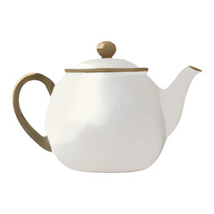 White Ceramic Teapot Isolated Hand Drawn Painting Illustration
