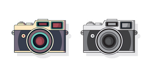 Set flat icon vintage camera with shadow on white background. Vector illustration