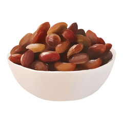 Tasty Dates Fruit on White Bowl Isolated Hand Drawn Painting Illustration