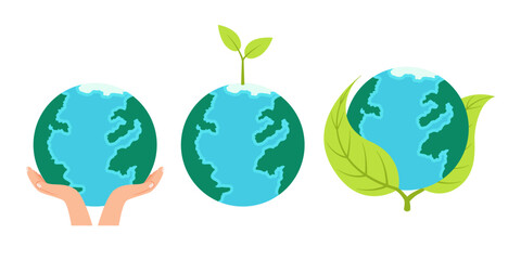 collection of earth illustration designs with plant ornaments and hand symbols international earth