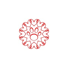Animal love symbol paw print with heart icon isolated on white background