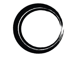 Grunge circle made of black paint.Grunge circle made with art brush.Big artistic grunge circle made on the white background.