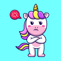 Cute Angry Unicorn Cartoon Vector Icons Illustration. Flat Cartoon Concept. Suitable for any creative project.
