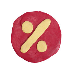 Percent sign plasticine icon isolated on white background, discount concept