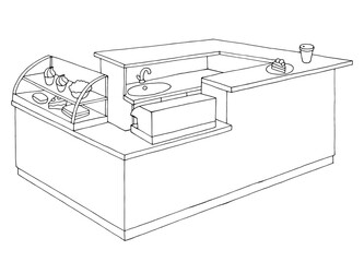 Cafe counter island isolated graphic black white interior sketch illustration vector
