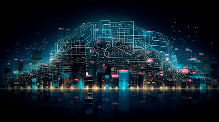 Obraz na płótnie Canvas Digital Brain City. Generative AI