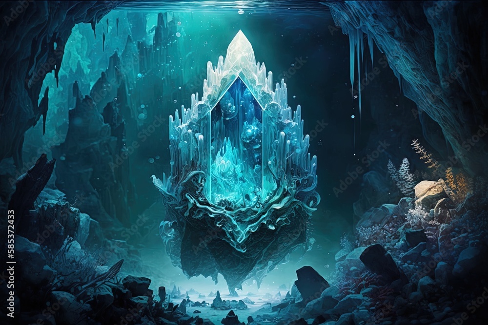 Poster conquering mystical depths unraveling the hidden wonders within a beguiling crystal enclave generati