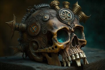 Corrosive Charm - What Lurks Beneath the Gears and Goggles of a Steampunk Skull? Generative AI