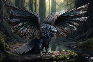 Fototapeta premium Into the Enchanting Realm of a Winged Creature Generative AI