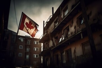 Tattered Canadian Flag Defiantly Waving (AI Generated)
