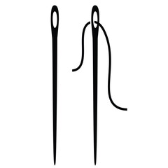 Sewing needle silhouette flat illustration vector isolated on white background . Sewing needle black and white icon for sewing concept. Tool for tailors. Accesories for garment, textel, apparel