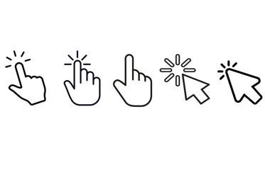 Obraz premium Hand pointer icons. Pointer click. Cursor arrow icon. Clicking finger. Computer mouse click. Vector illustration.