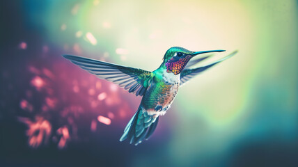 Fototapeta premium Hummingbird in flight, Generative AI