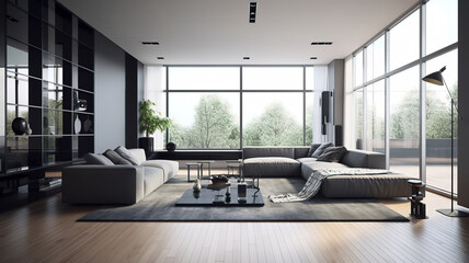 Fototapeta na wymiar Modern living room interior, Generative AI
