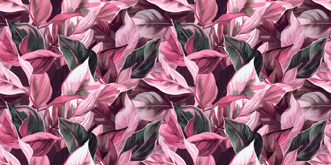 Floral repeating pattern background, tropical leaves, abstract art design – created with generative AI