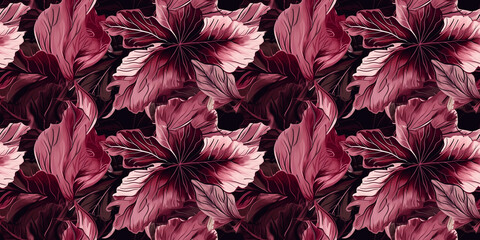 Floral repeating pattern background, tropical leaves, abstract art design – created with generative AI