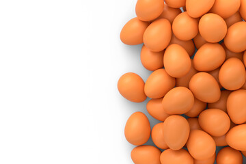 Many farm raw organic brown chicken eggs background from local market