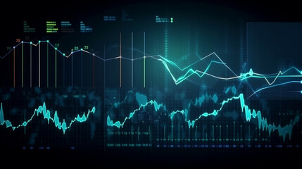 business economic charts with flashing effects, stock analysis, trading, cryptocurrencies, investments. generative ai
