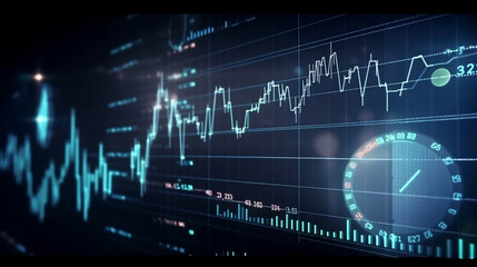 business economic charts with flashing effects, stock analysis, trading, cryptocurrencies, investments. generative ai
