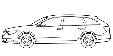 classic station wagon. Different five view shot - front, rear, side and 3d. Outline doodle vector illustration