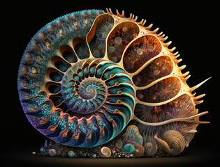 Ammonite fossil background created with Generative AI technology.