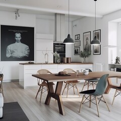 luxury Scandinavian dining room, modern 