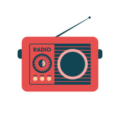 Creative illustration with pink retro radio. Analogue device in flat modern style for Valentine's Day card design. Vintage concept.