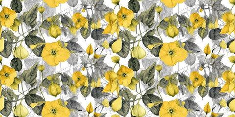 Rudbeckia  repeating pattern background, tropical leaves, abstract art design – created with generative AI