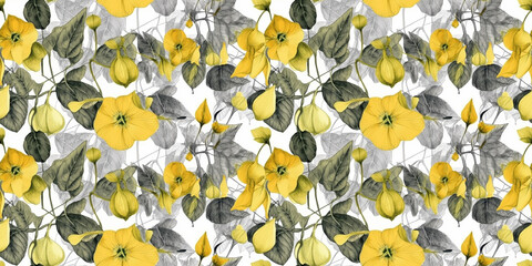 Rudbeckia  repeating pattern background, tropical leaves, abstract art design – created with generative AI