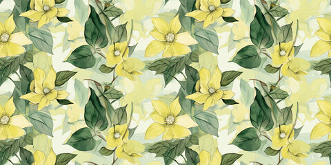 Rudbeckia repeating pattern background, tropical leaves, abstract art design – created with generative AI