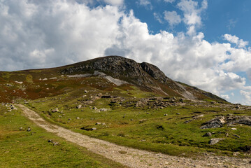 Fototapeta premium Footpath of the Glencolumbkille Tower Loop hiking trail under a beautiful sky, County Donegal, Ireland