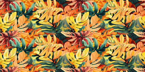 Calathea repeating pattern background, tropical leaves, abstract art design – created with generative AI