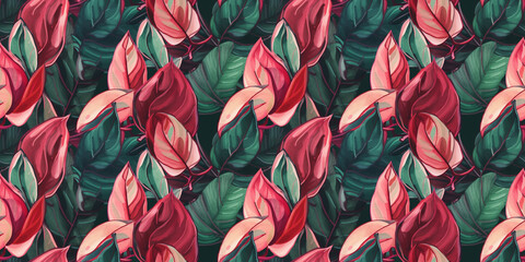 Repeating pattern background, tropical leaves, abstract art design – created with generative AI