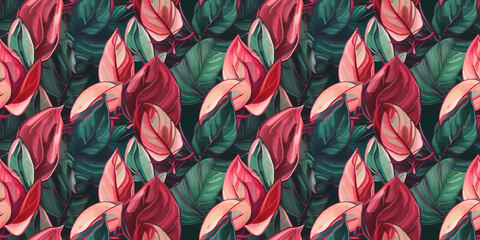 Repeating pattern background, tropical leaves, abstract art design – created with generative AI