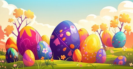 A variety of beautiful Easter egg cartoon style. Generative Ai