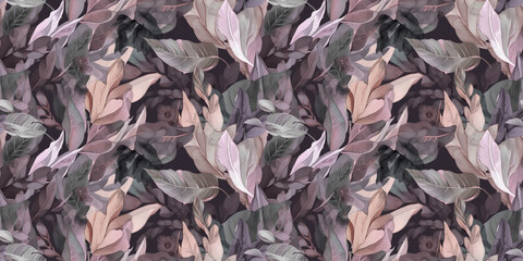 Repeating pattern background, tropical leaves, abstract art design, taupe – created with generative AI